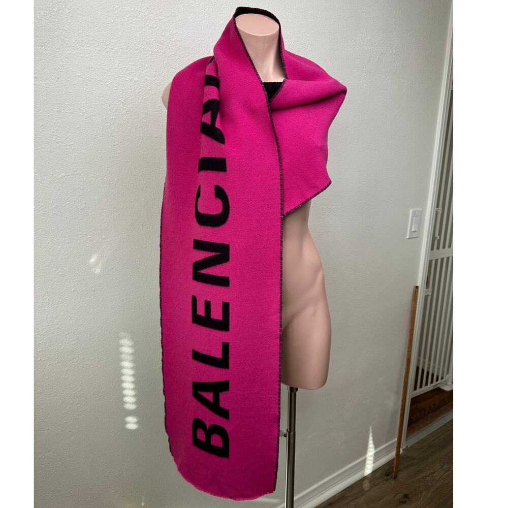 GUC Balenciaga Logo Scarf Fuchsia Black Unisex Woven Jacquard